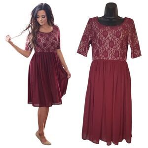 Pinkarose Burgundy Lace Chiffon Dress Size S